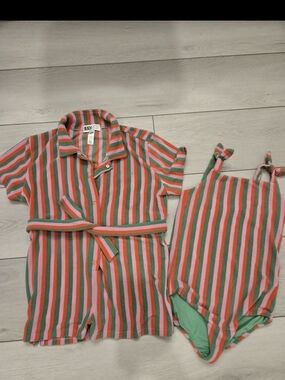 Beach Riot Striped Set in Coral, Pink & Green